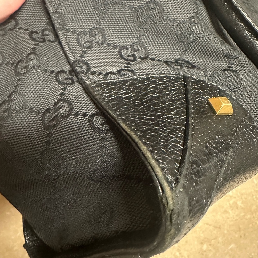 Gucci GG Canvas Tote Bag In Black Leather With Studs - Picture 13 of 16